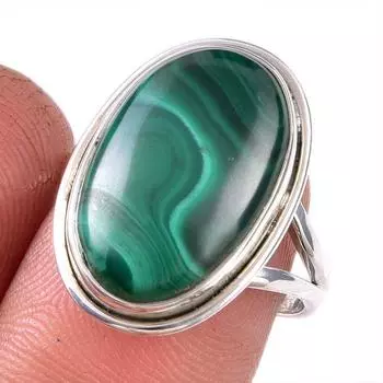 Кольцо из стерлингового серебра 925 пробы с натуральным малахитом, размер 8 H9M94