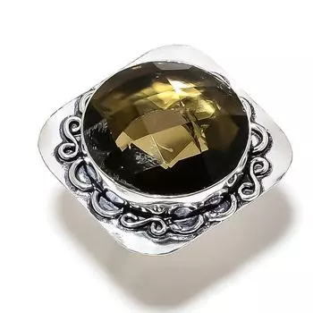 Кольцо из стерлингового серебра 925 пробы с натуральным оливковым топазом ручной работы, размер 6,5, A6g39