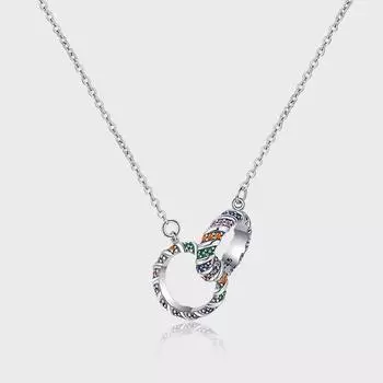 Кольцо из стерлингового серебра 925 пробы в стиле ретро с цветными бриллиантами, ожерелье с микроинкрустацией из циркония, геометрическая круглая переплетенная цепочка на шею