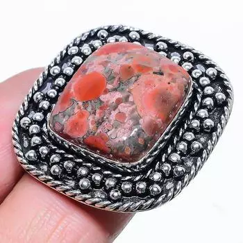 Кольцо из стерлингового серебра 925 пробы с натуральным леопардовым яшмом, размер 8 O3m84