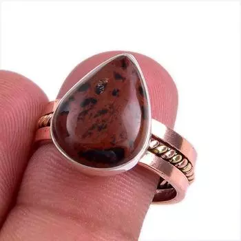 Кольцо из стерлингового серебра 925 пробы с натуральным красным обсидианом из красного дерева, двухцветное кольцо S.9 B1B32