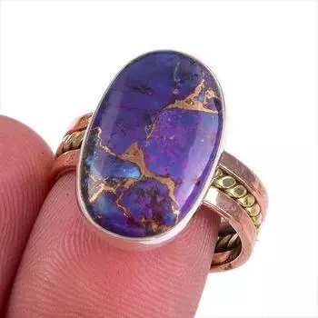 Кольцо из стерлингового серебра 925 пробы с натуральным медным бирюзовым камнем, двухцветное кольцо, размер 8 H3j75