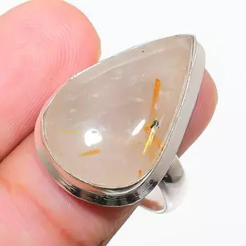 Кольцо из стерлингового серебра 925 пробы с натуральным золотым рутилом ручной работы, размер 7 H0G68