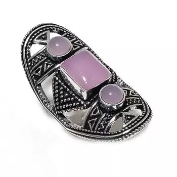 Кольцо из стерлингового серебра 925 пробы с натуральным розовым халцедоном, размер 6,5 г7z28