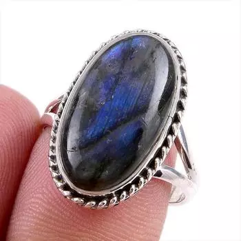 Кольцо из стерлингового серебра 925 пробы с натуральным лабрадоритом S.8.5 c4C19