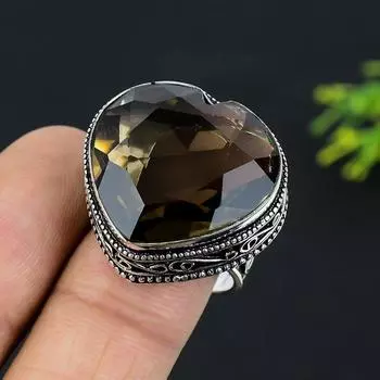 Кольцо из стерлингового серебра 925 пробы с натуральным дымчатым топазом ручной работы, размер 9,5 C6V63