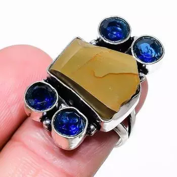 Кольцо из стерлингового серебра 925 пробы с необработанной яшмой и топазом, размер 7 o4H90