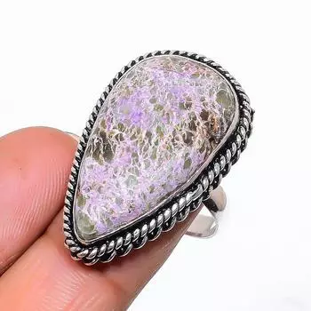 Кольцо из стерлингового серебра 925 пробы с натуральным драгоценным камнем ручной работы, размер 7,5 T3e02