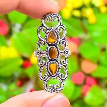 Кольцо из стерлингового серебра 925 пробы с натуральным тигровым глазом ручной работы, размер 10,5 Y7D25