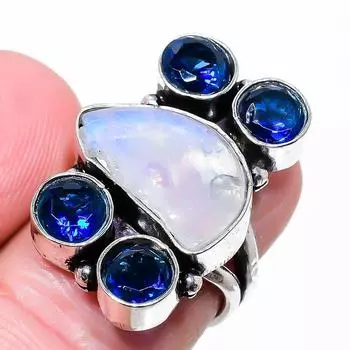 Кольцо из стерлингового серебра 925 пробы с натуральным лунным камнем и топазом, размер 6,5 O4s32