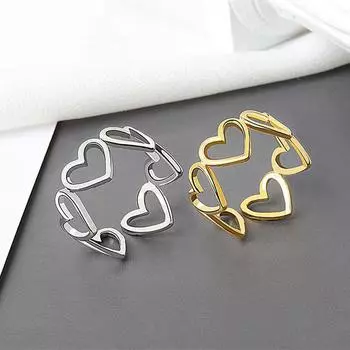 Кольцо из стерлингового серебра 925 пробы с эстетичным сердцем, популярные новые простые золотые украшения в форме листа, неаллергенные открывающиеся кольца Love Loop Kof серебряный