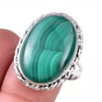 Кольцо из стерлингового серебра 925 пробы с натуральным малахитом, размер 8 e2C55