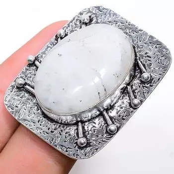 Кольцо из стерлингового серебра 925 пробы с натуральным радужным лунным камнем, размер 8,5 P1S56