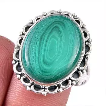 Кольцо из стерлингового серебра 925 пробы с натуральным малахитом, размер 10 M3S48