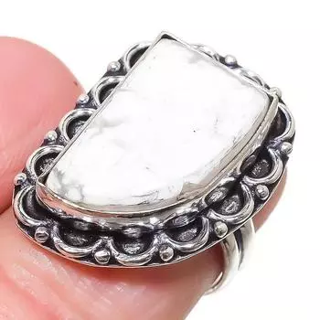 Кольцо из стерлингового серебра 925 пробы с натуральным говлитом, яшма, ручной работы, размер 6 h9W15