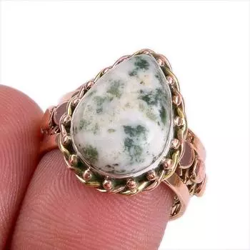 Кольцо из стерлингового серебра 925 пробы с натуральным зеленым дендритовым опалом, двухцветное кольцо S.7 f7j70