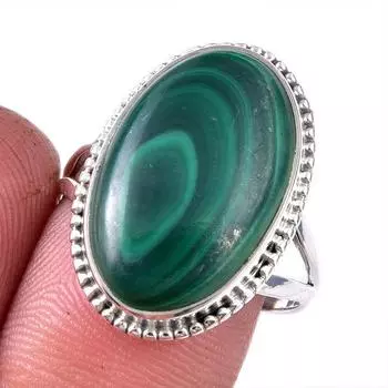 Кольцо из стерлингового серебра 925 пробы с натуральным малахитом, размер 9 o2j76