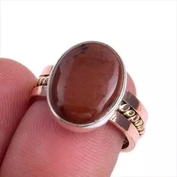 Кольцо из стерлингового серебра 925 пробы с натуральным красным обсидианом из красного дерева, двухцветное кольцо S.6 q0o47