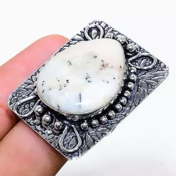 Кольцо из стерлингового серебра 925 пробы с натуральным дендритовым опалом ручной работы, размер 8 b9b71