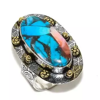 Кольцо из стерлингового серебра 925 пробы с натуральным колючим камнем-устрицей, размер 9 E6g23