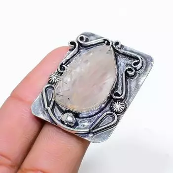 Кольцо из стерлингового серебра 925 пробы с натуральным черным рутилом ручной работы, размер 8 E5A91