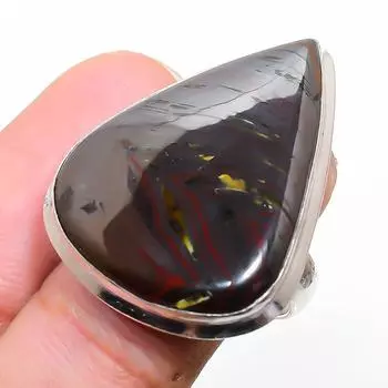 Кольцо из стерлингового серебра 925 пробы с натуральным железным драгоценным камнем ручной работы, размер 7 P5S36