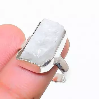 Кольцо из стерлингового серебра 925 пробы с натуральным радужным лунным камнем, размер 8,5 O2l03