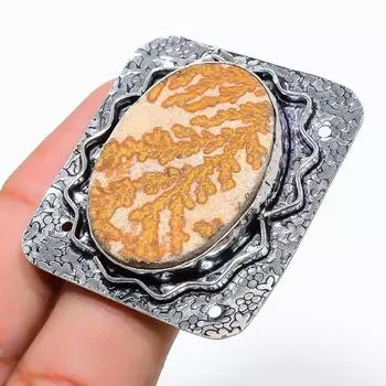 Кольцо из стерлингового серебра 925 пробы с натуральным дендритным драгоценным камнем псиломелаин, размер 10 s7E33