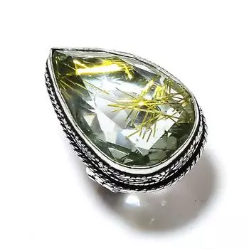 Кольцо из стерлингового серебра 925 пробы с натуральным золотым рутилом ручной работы, размер 5 d6V72