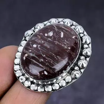 Кольцо из стерлингового серебра 925 пробы с натуральным камнем капучино, яшмой, размер 10 v4O76