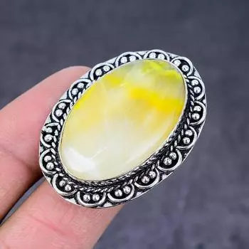 Кольцо из стерлингового серебра 925 пробы с натуральным драгоценным камнем шмельная яшма ручной работы, размер 7 q7m78