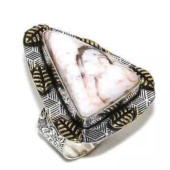 Кольцо из стерлингового серебра 925 пробы с натуральным оранжевым сколецитом, двухцветный драгоценный камень S.7.5 j4N01