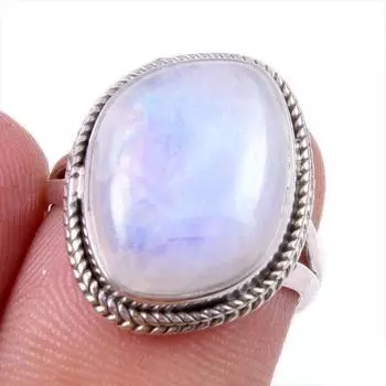 Кольцо из стерлингового серебра 925 пробы с натуральным радужным лунным камнем, размер 6 y6P85