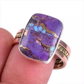 Кольцо из стерлингового серебра 925 пробы с натуральным медным бирюзовым камнем, двухцветное кольцо, размер 9 o9g44