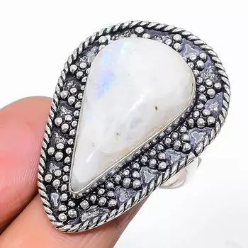 Кольцо из стерлингового серебра 925 пробы с натуральным радужным лунным камнем ручной работы, регулируемый размер. l8f91