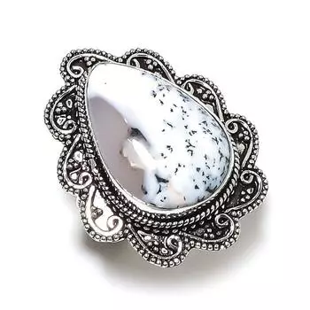 Кольцо из стерлингового серебра 925 пробы с натуральным дендритовым опалом ручной работы, размер 7 B0Q45