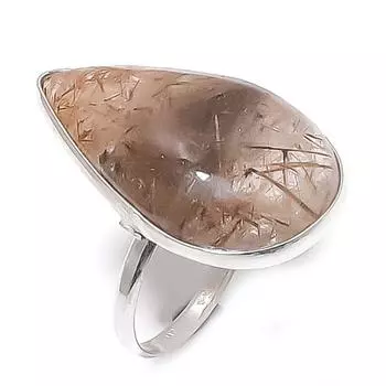 Кольцо из стерлингового серебра 925 пробы с натуральным золотым рутилом, размер 8 b9A45