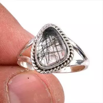 Кольцо из стерлингового серебра 925 пробы с натуральным черным рутилом, размер 8 z2Y53