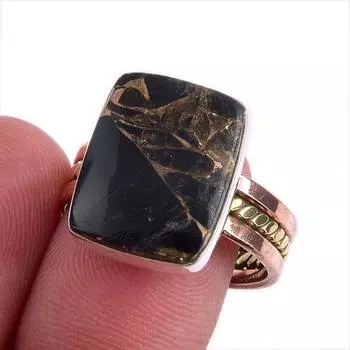 Кольцо из стерлингового серебра 925 пробы с натуральным медным драгоценным камнем и бирюзой S.8.5 a3S71