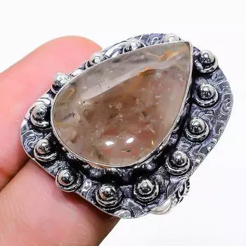 Кольцо из стерлингового серебра 925 пробы с натуральным золотым рутилом ручной работы, размер 10 b9N98