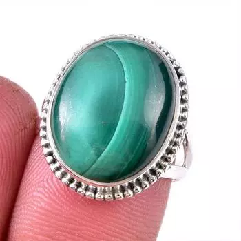 Кольцо из стерлингового серебра 925 пробы с натуральным малахитом, размер 7 G3E58