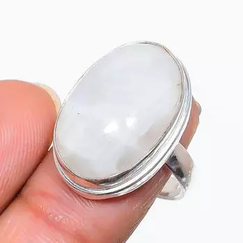 Кольцо из стерлингового серебра 925 пробы с натуральным радужным лунным камнем ручной работы, размер 6,5 c5f03