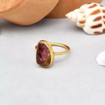 Кольцо из стерлингового серебра 925 пробы с арбузом и турмалином, размер 5,75, подарок США 5.75 US