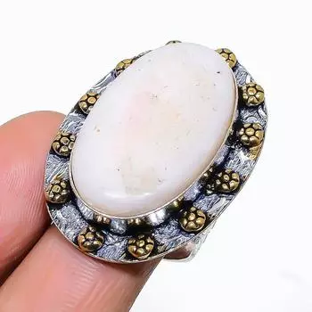 Кольцо из стерлингового серебра 925 пробы с натуральным розовым опалом ручной работы, размер 7,5 W4u61