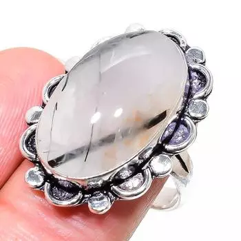 Кольцо из стерлингового серебра 925 пробы с натуральным черным рутилом ручной работы, размер 9 d1G72