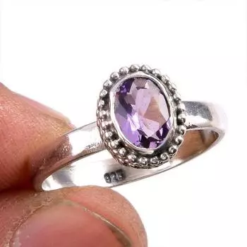 Кольцо из стерлингового серебра 925 пробы с натуральным розовым аметистом, драгоценный камень S.9 s5l44