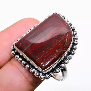 Кольцо из стерлингового серебра 925 пробы с натуральным железным драгоценным камнем ручной работы, размер 9 f3o49