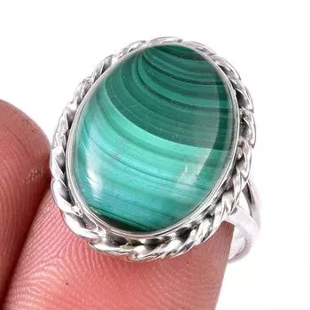 Кольцо из стерлингового серебра 925 пробы с натуральным малахитом, размер 7 y6B89