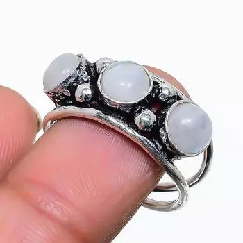 Кольцо из стерлингового серебра 925 пробы с натуральным радужным лунным камнем ручной работы, размер 8 b3D66