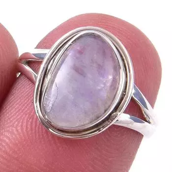 Кольцо из стерлингового серебра 925 пробы с натуральным радужным лунным камнем ручной работы S.6 e6Q82